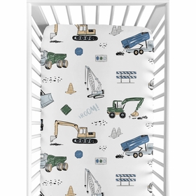Construction Truck Green and Blue Collection Crib Sheet