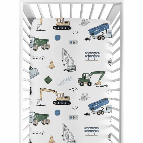 Construction Truck Green and Blue Collection Crib Sheet