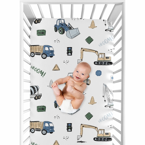 Construction Truck Green and Blue Collection Crib Sheet - alt image 3