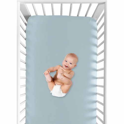 Construction Truck Green and Blue Collection Crib Sheet - Solid Slate Blue - alt image 3
