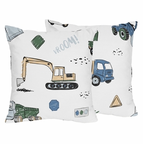 Construction Truck Green and Blue Collection Decorative Accent Throw Pillows - Set of 2