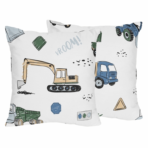 Construction Truck Green and Blue Collection Decorative Accent Throw Pillows - Set of 2
