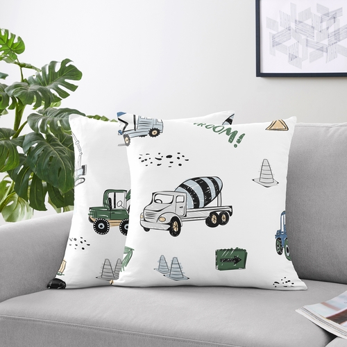 Construction Truck Green and Blue Collection Decorative Accent Throw Pillows - Set of 2 - alt image 1