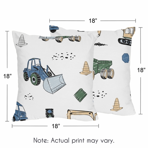 Construction Truck Green and Blue Collection Decorative Accent Throw Pillows - Set of 2 - alt image 2