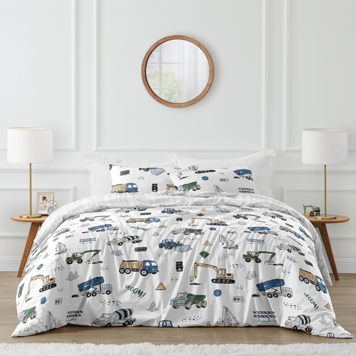 Construction Truck Green and Blue Collection Full/Queen Bedding