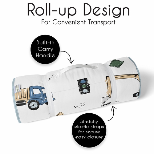 Construction Truck Green and Blue Collection Lightweight Toddler Nap Mat with Pillow - alt image 4