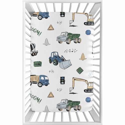 Construction Truck Green and Blue Collection Mini Crib Sheet
