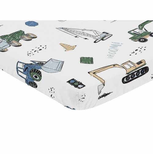 Construction Truck Green and Blue Collection Mini Crib Sheet - alt image 1