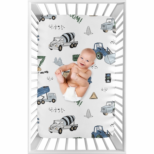 Construction Truck Green and Blue Collection Mini Crib Sheet - alt image 2