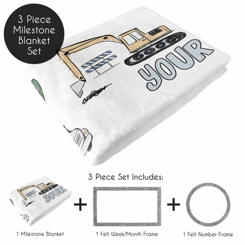 Construction Truck Green and Blue Collection Monthly Milestone Baby Blanket - alt image 1