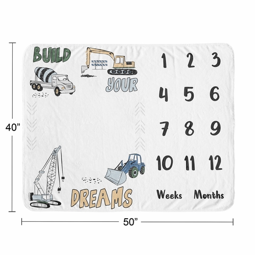 Construction Truck Green and Blue Collection Monthly Milestone Baby Blanket - alt image 3