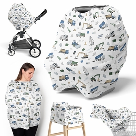 Construction Truck Green and Blue Collection Multi Use Baby Car Seat and Nursing Cover