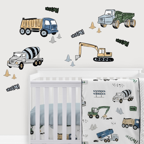 Construction Truck Green and Blue Collection Peel and Stick Wall Decal Stickers - Set of 4 Sheets