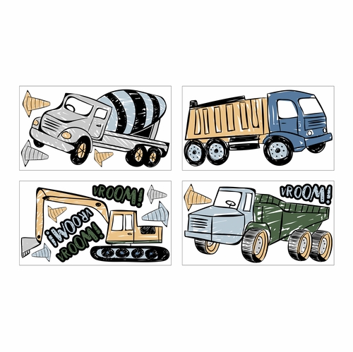 Construction Truck Green and Blue Collection Peel and Stick Wall Decal Stickers - Set of 4 Sheets - alt image 1