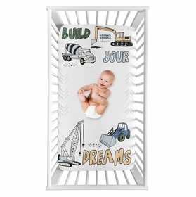 Construction Truck Green and Blue Collection Photo Op Crib Sheet