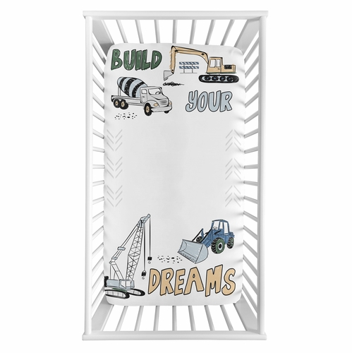 Construction Truck Green and Blue Collection Photo Op Crib Sheet - alt image 1