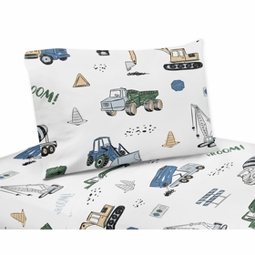 Construction Truck Green and Blue Collection Queen Sheet Set