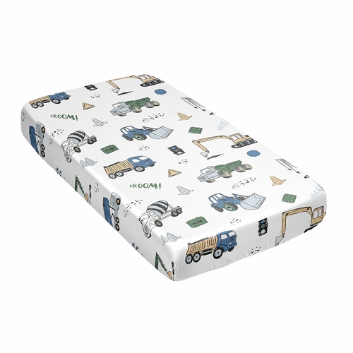 Construction Truck Green and Blue Collection Satin Fitted Crib Sheet - alt image 2
