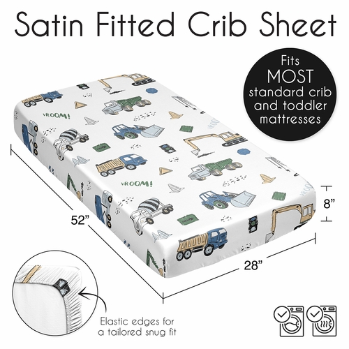 Construction Truck Green and Blue Collection Satin Fitted Crib Sheet - alt image 5