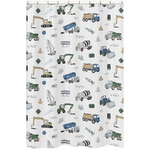 Construction Truck Green and Blue Collection Shower Curtain