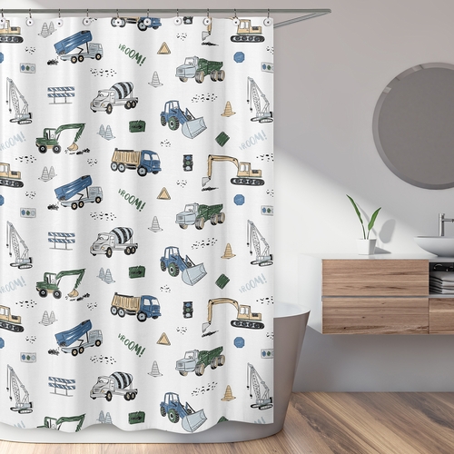 Construction Truck Green and Blue Collection Shower Curtain - alt image 1