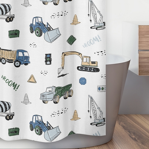 Construction Truck Green and Blue Collection Shower Curtain - alt image 2