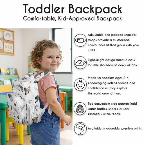 Construction Truck Green and Blue Collection Small Toddler Backpack - alt image 1