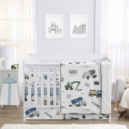 Construction Truck Green and Blue Collection Sweet Jojo Designs 6 Piece Crib Bedding + BreathableBaby Breathable Mesh Liner