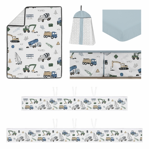 Construction Truck Green and Blue Collection Sweet Jojo Designs 6 Piece Crib Bedding + BreathableBaby Breathable Mesh Liner - alt image 1