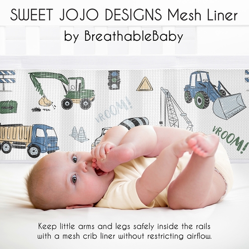 Construction Truck Green and Blue Collection Sweet Jojo Designs + BreathableBaby Breathable Mesh Crib Liner - alt image 2