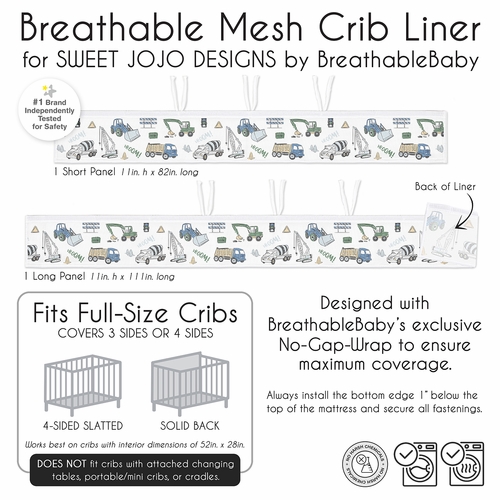 Construction Truck Green and Blue Collection Sweet Jojo Designs + BreathableBaby Breathable Mesh Crib Liner - alt image 5