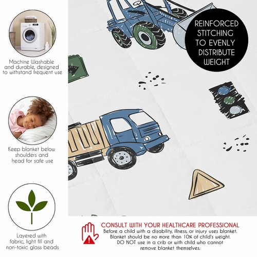 Construction Truck Green and Blue Collection Toddler 5lbs Weighted Blanket for Kids - alt image 5