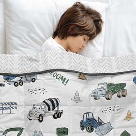 Construction Truck Green and Blue Collection Toddler 5lbs Weighted Blanket for Kids