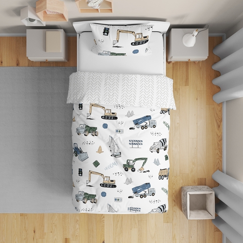 Construction Truck Green and Blue Collection Toddler Bedding - alt image 1