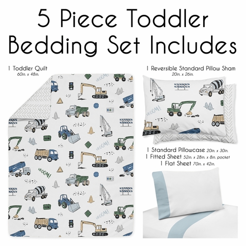 Construction Truck Green and Blue Collection Toddler Bedding - alt image 2