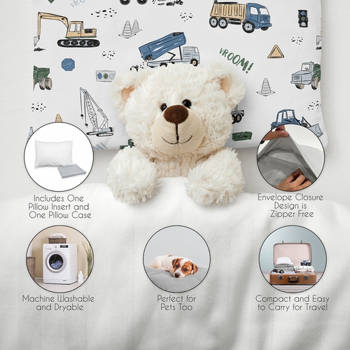 Construction Truck Green and Blue Collection Toddler Pillow with Pillowcase - alt image 2