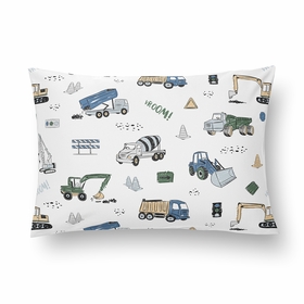 Construction Truck Green and Blue Collection Toddler Pillow with Pillowcase