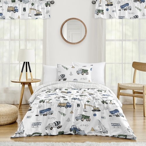 Construction Truck Green and Blue Collection Twin Bedding