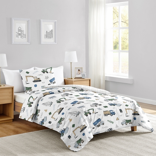 Construction Truck Green and Blue Collection Twin Bedding - alt image 1