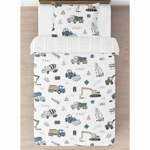 Construction Truck Green and Blue Collection Twin Bedding - alt image 2