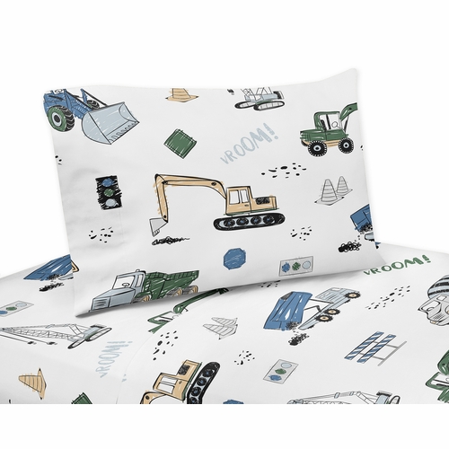 Construction Truck Green and Blue Collection Twin Sheet Set