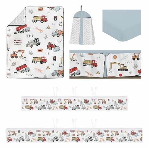 Construction Truck Red and Blue Collection Sweet Jojo Designs 6 Piece Crib Bedding + BreathableBaby Breathable Mesh Liner - alt image 1