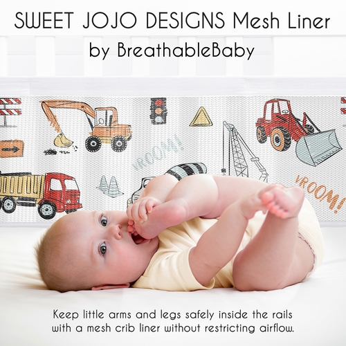 Construction Truck Red and Blue Collection Sweet Jojo Designs + BreathableBaby Breathable Mesh Crib Liner - alt image 2