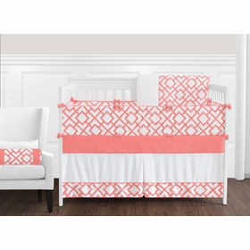Coral and White Mod Diamond 9 Piece Crib Bedding Collection