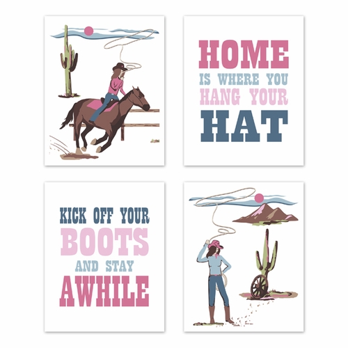 Cowgirl Collection Wall Art Prints - Set of 4
