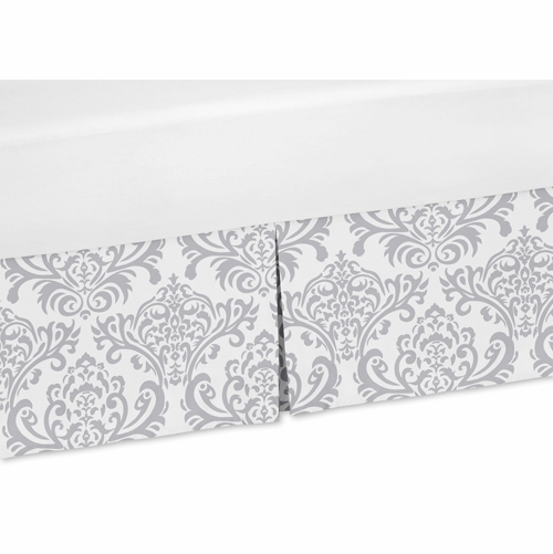 Damask Gray and White Crib Bed Skirt