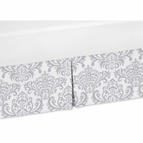 Damask Gray and White Crib Bed Skirt