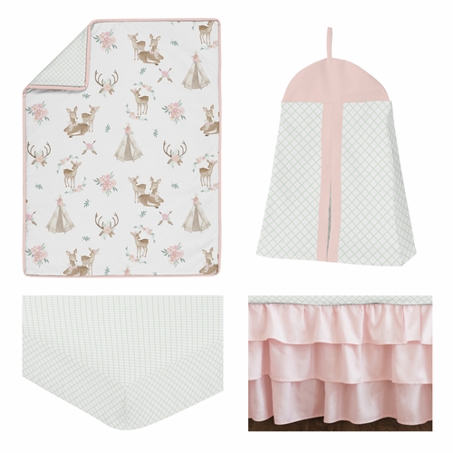Deer Floral Collection 4 Piece Bumperless Crib Bedding - alt image 1
