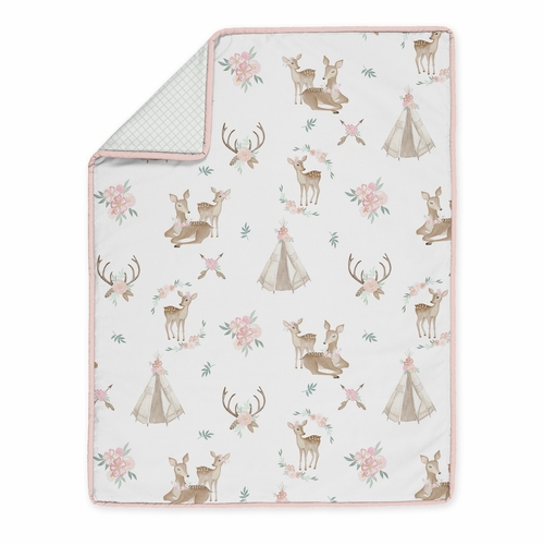 Deer Floral Collection 4 Piece Bumperless Crib Bedding - alt image 2
