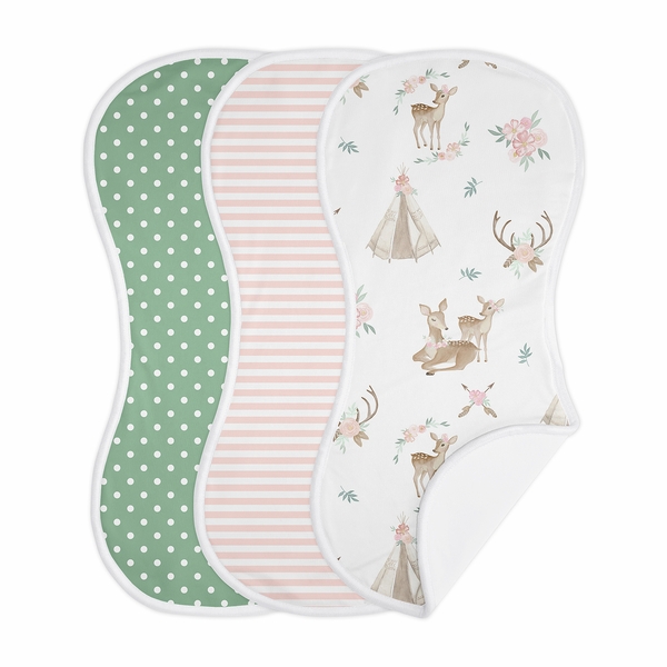 Deer Floral Collection Absorbent Burp Cloths 3 Pack Set